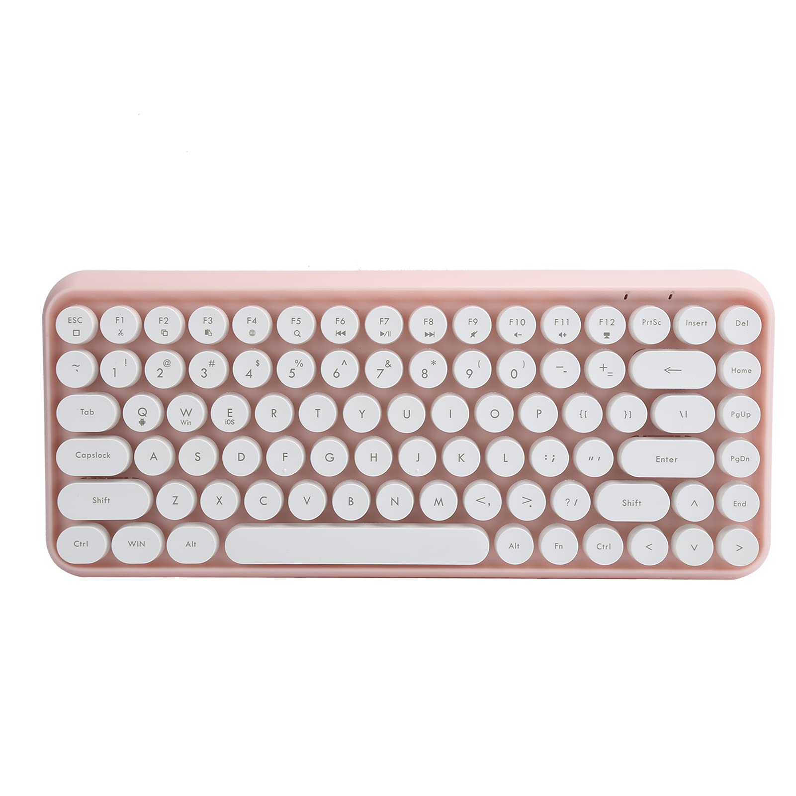 Stylish Retro Mechanical Wireless Keyboard - Bluetooth 84 Keys with Round Keycaps for Gaming, Office & Home Use | Pink Mechanical Keyboard for PC, Mac, Laptop Typing & Esports Gaming