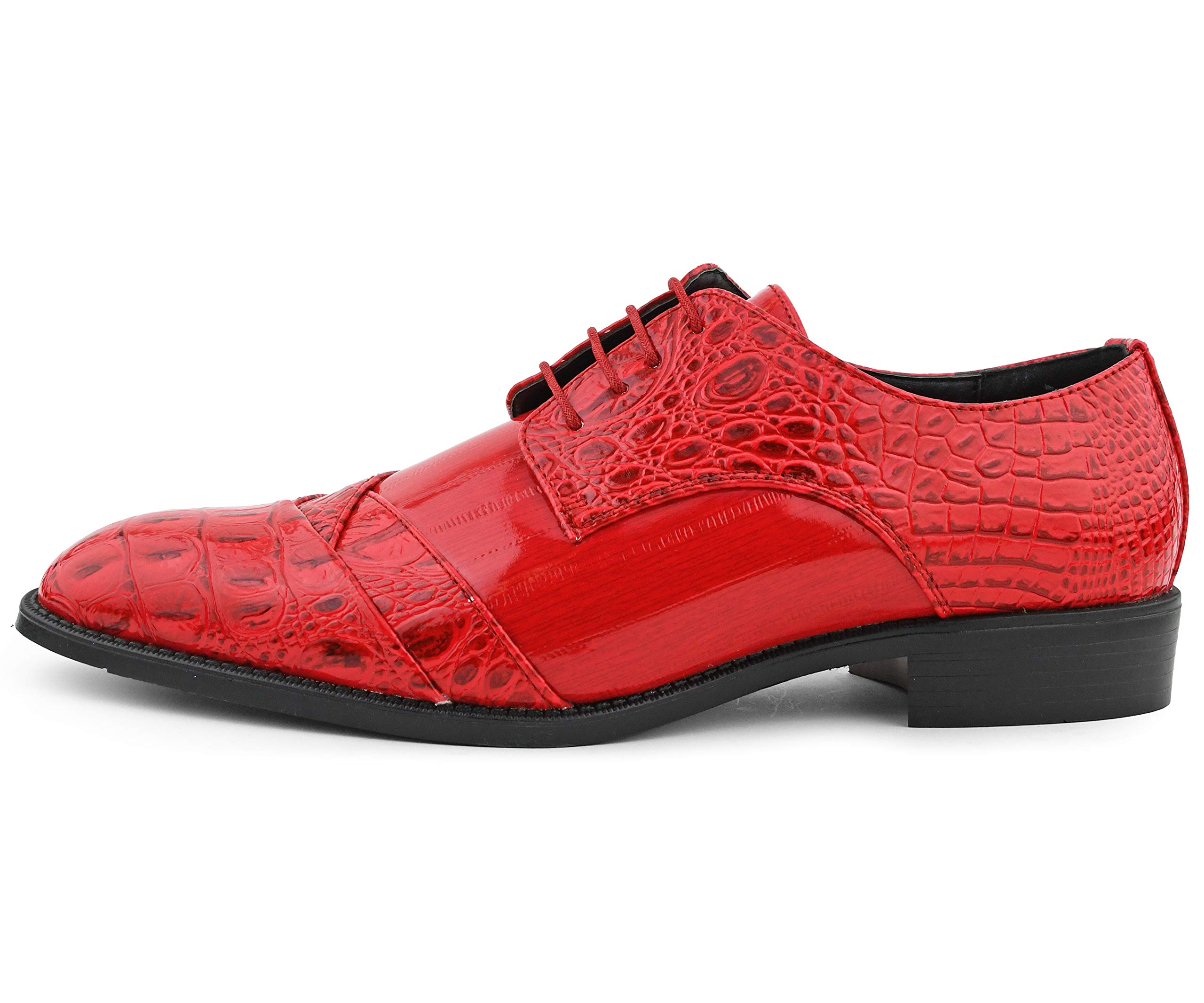Bolano Bandit Men's Cap Toe Oxford Dress Shoes - Alligator Print Formal Shoes for Business & Wedding - Premium Croc Folded Leather Oxfords for Office, Prom & Special Occasions