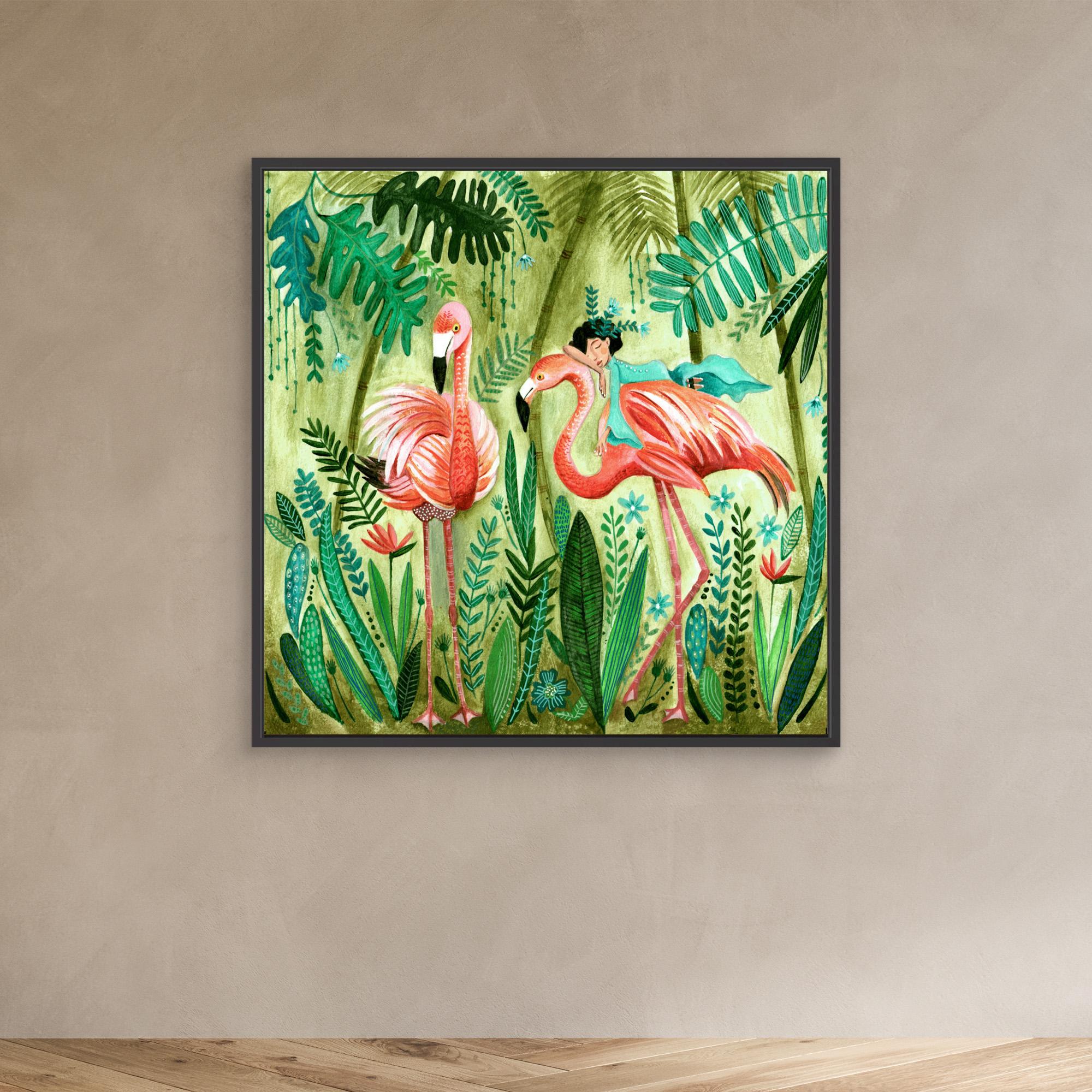 Flamingo Jungle Canvas Print by Caroline Bonne Müller - Tropical Wall Art for Living Room & Bedroom Decor