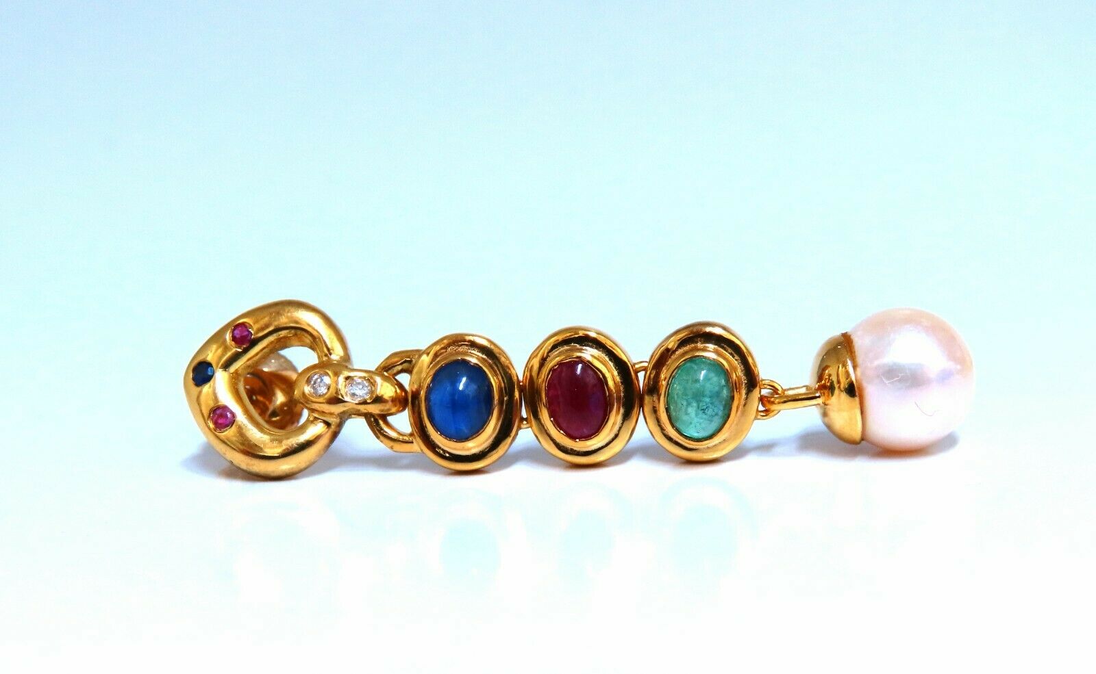3ct Natural Ruby, Emerald, Sapphire & Pearl Dangle Earrings in 14K Gold - Elegant Jewelry for Weddings, Parties & Special Occasions