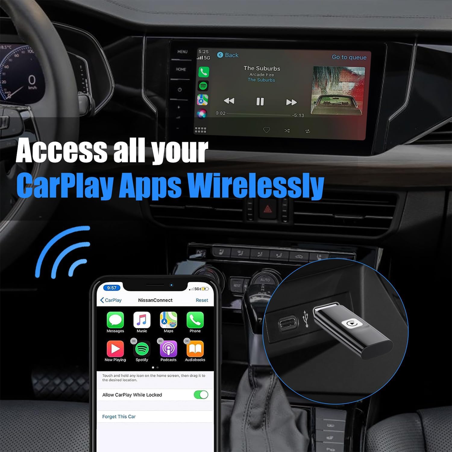 2025 Mini Stable Wireless CarPlay Adapter for Apple - Fastest Wireless CarPlay Dongle, Convert Wired to Wireless for iOS Cars | Perfect for Commuting, Road Trips & Hands-Free Driving