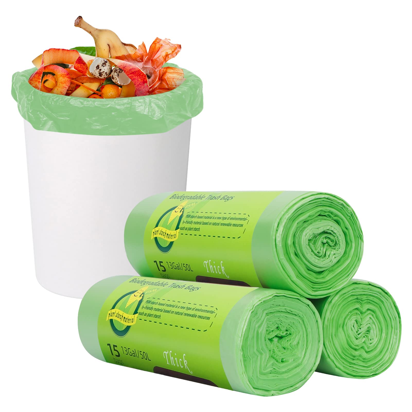 Toplive 13 Gallon Green Trash Bags - Heavy Duty Garbage Bags for Kitchen, Bathroom, Bedroom & Office Waste - Perfect for Standard Trash Cans, Wastebasket & Bin Liners (100 Count)