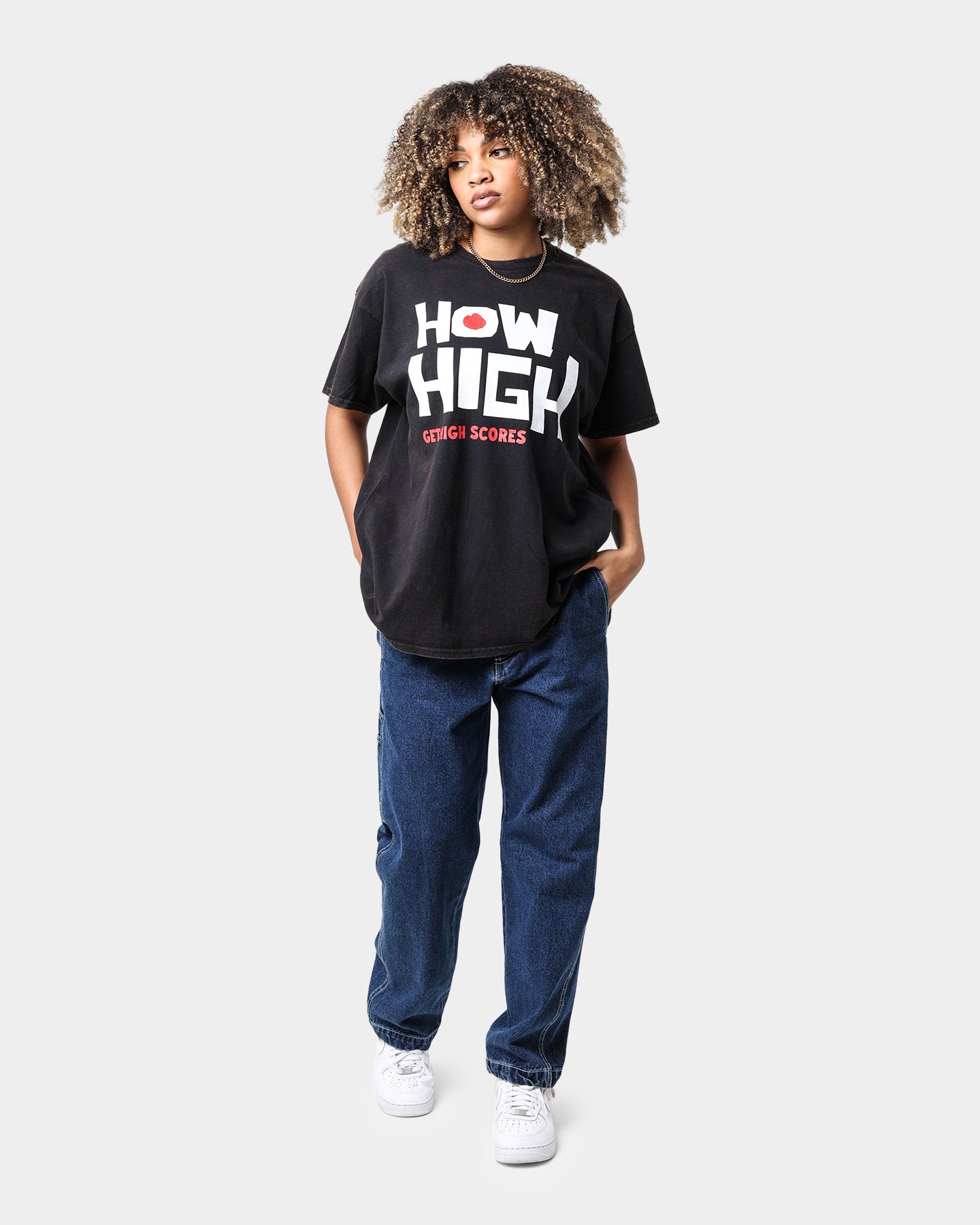 American Thrift X 420 How High Vintage Washed Black T-Shirt | Retro Cannabis Culture Tee for Music Festivals & Casual Streetwear