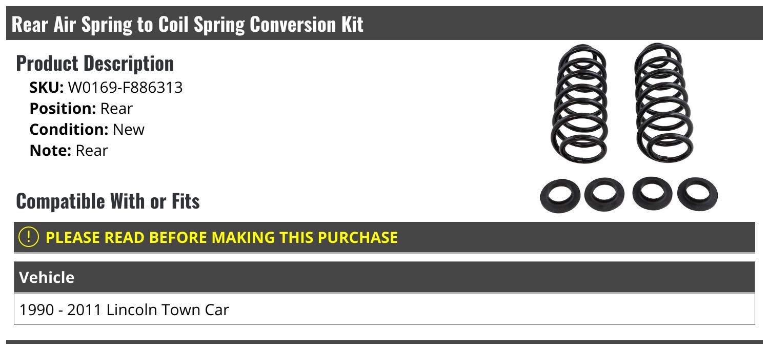 Rear Air Spring to Coil Spring Conversion Kit 6-Piece for 1990-2011 Lincoln Town Car - Heavy Duty Suspension Upgrade for Smoother Ride & Improved Handling - Perfect for Classic Car Restoration & Daily Driving Comfort