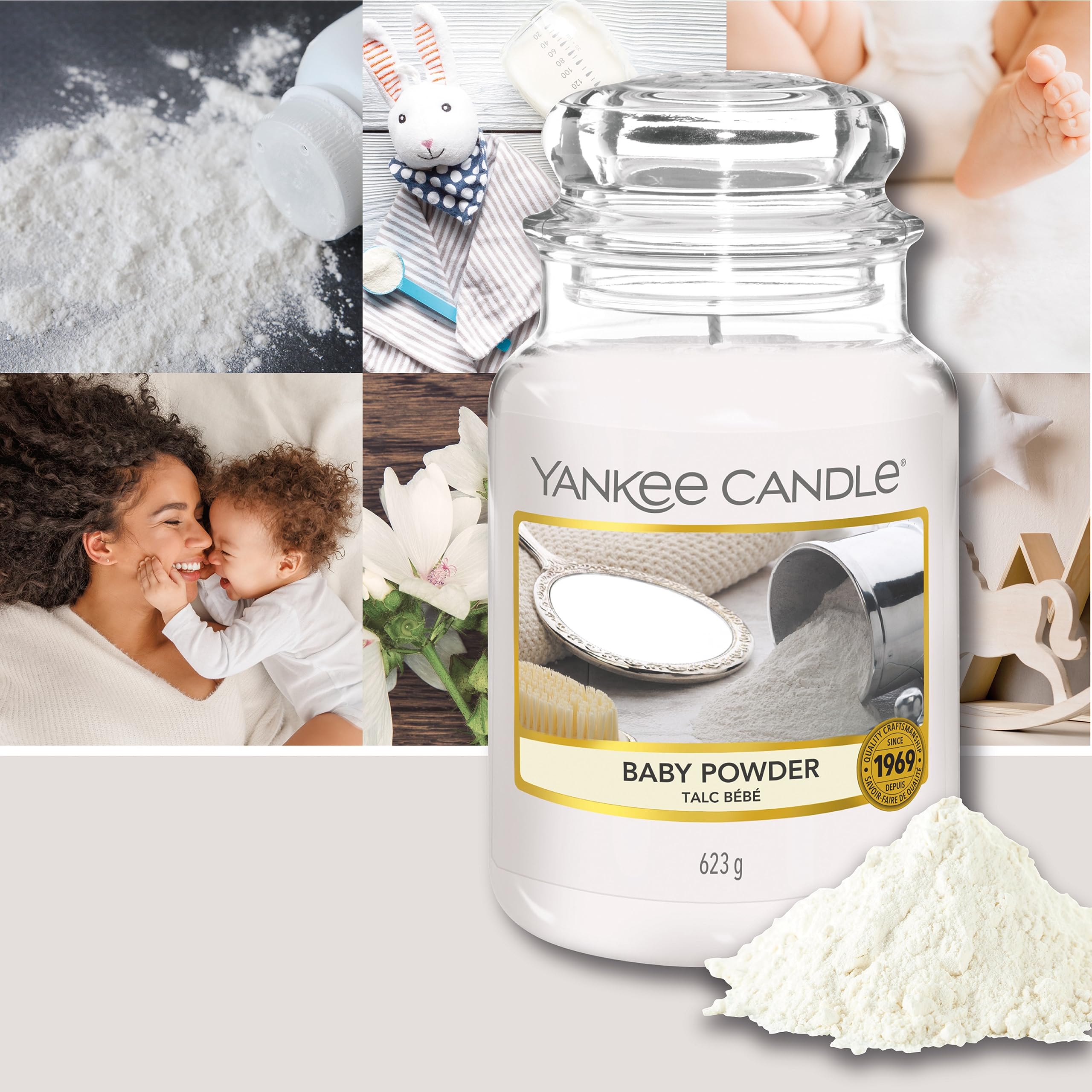 Yankee Candle Baby Powder Scented Large Jar Candle - 14.5 oz Long Lasting Fragrance for Home, Bedroom & Relaxation