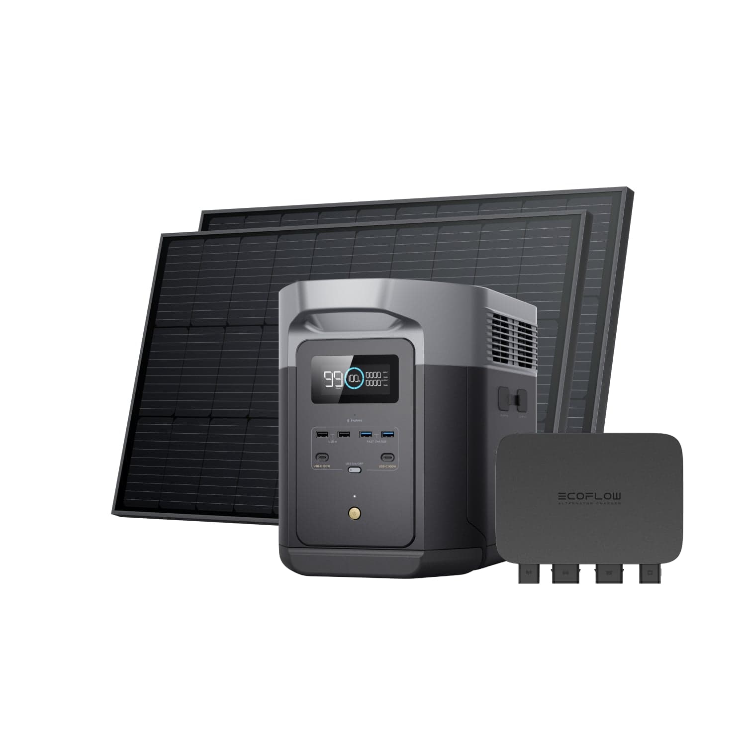 EcoFlow DELTA 2 Max Portable Power Station with 2x100W Solar Panels & 800W Alternator Charger | Off-Grid Power Solution for Camping, RV, Emergency Backup & Outdoor Adventures