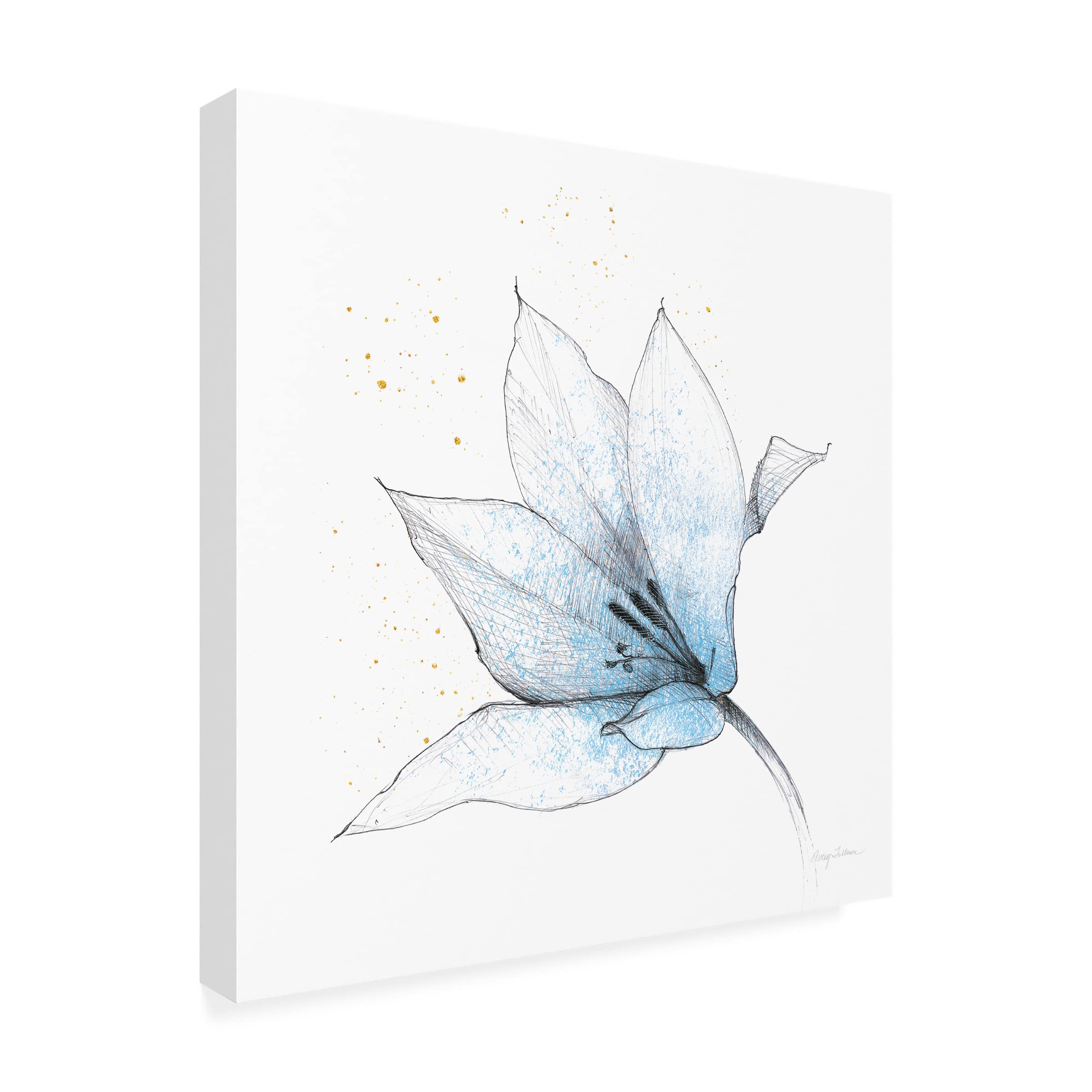 Avery Tillmon 'Blue Graphite Flower IX' Canvas Wall Art Print - Modern Botanical Home Decor for Living Room, Bedroom & Office