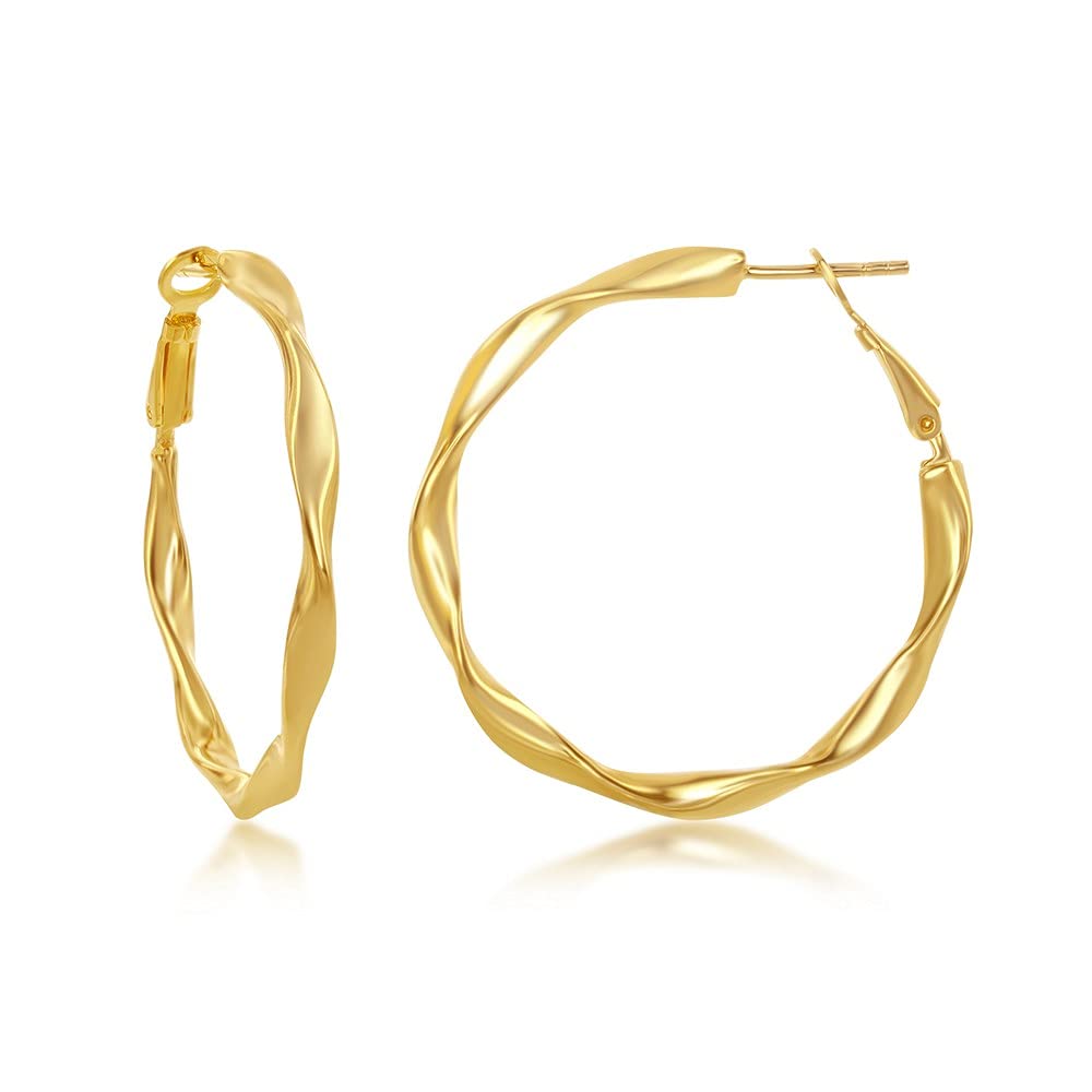 14K Gold Plated Sterling Silver Twisted Hoop Earrings for Women - Trendy Designer Jewelry for Everyday Wear, Parties & Special Occasions