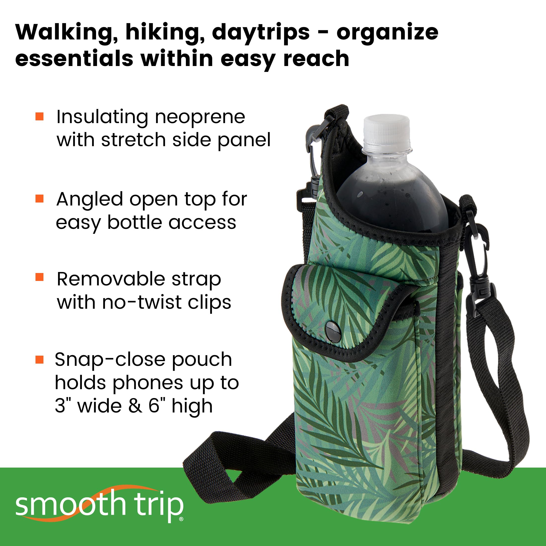 **Insulated Neoprene Water Bottle Holder with Adjustable Strap & Phone Pouch - Fits 32 oz Bottles for Hiking, Walking, Gym & Outdoor Activities**