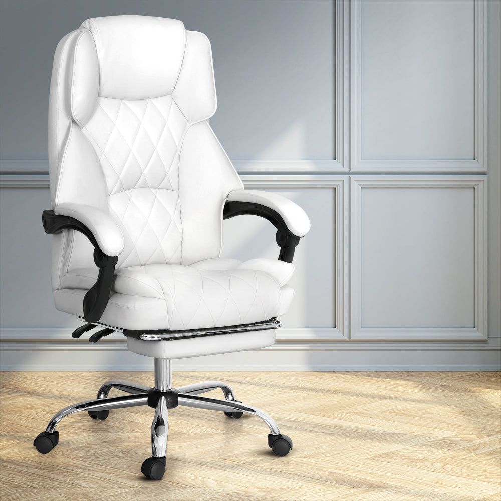 Premium Artiss Executive Office Chair with Leather Footrest - White - Ergonomic Desk Chair for Home & Office Workspace