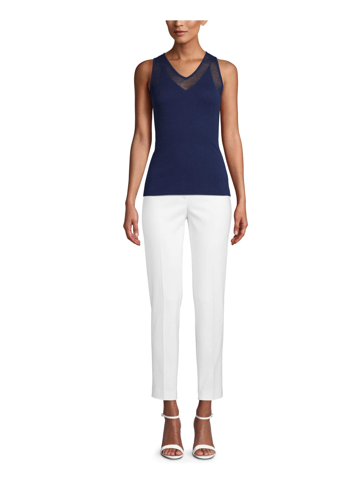 Anne Klein Women's V-Neck Mesh Tank Top - Breathable Summer Blouse for Casual Wear & Layering