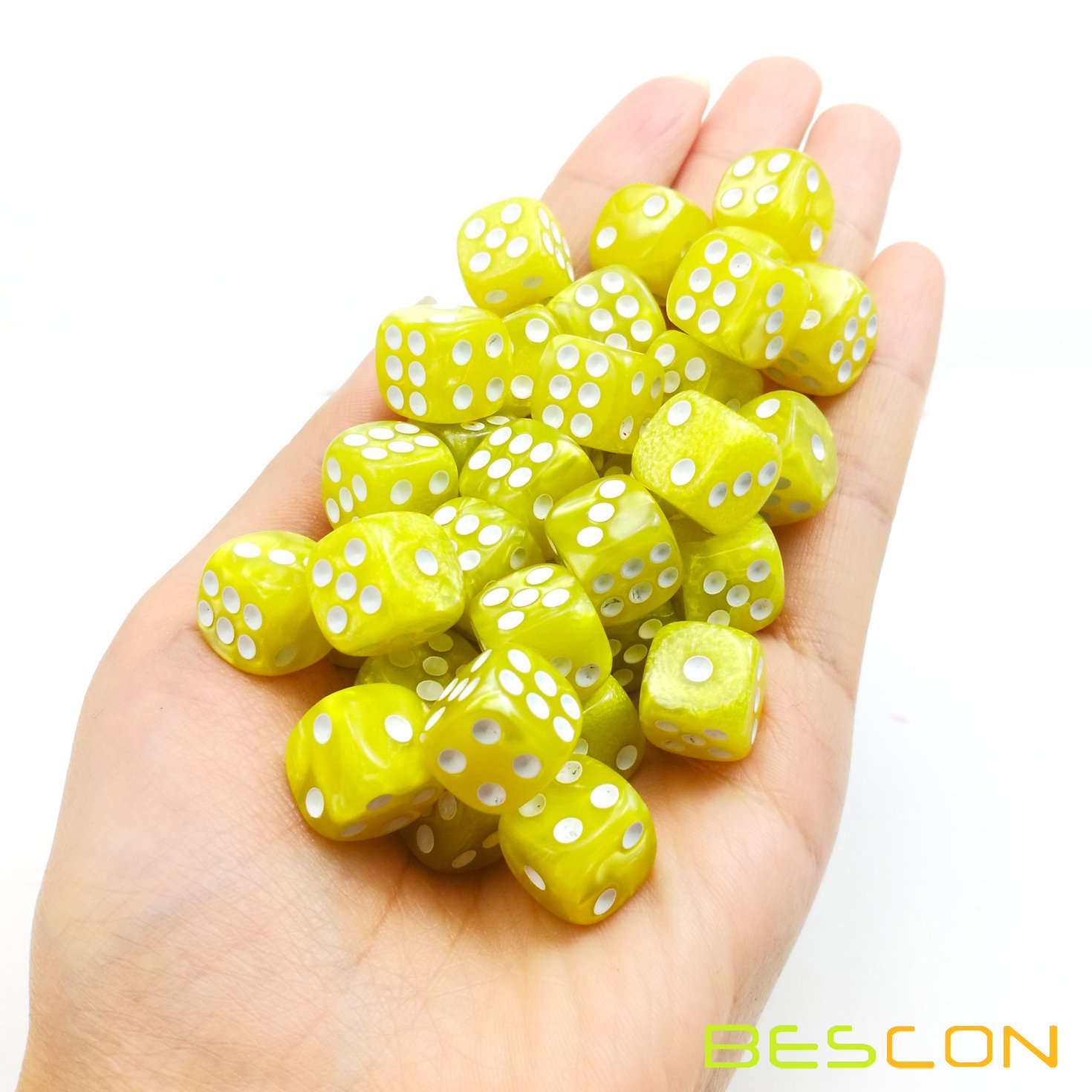 Bescon 12mm Six-Sided Dice Set - 36 Marble Yellow D6 Dice in Brick Storage Box | Perfect for Board Games, RPGs, Math Education & Casino Night