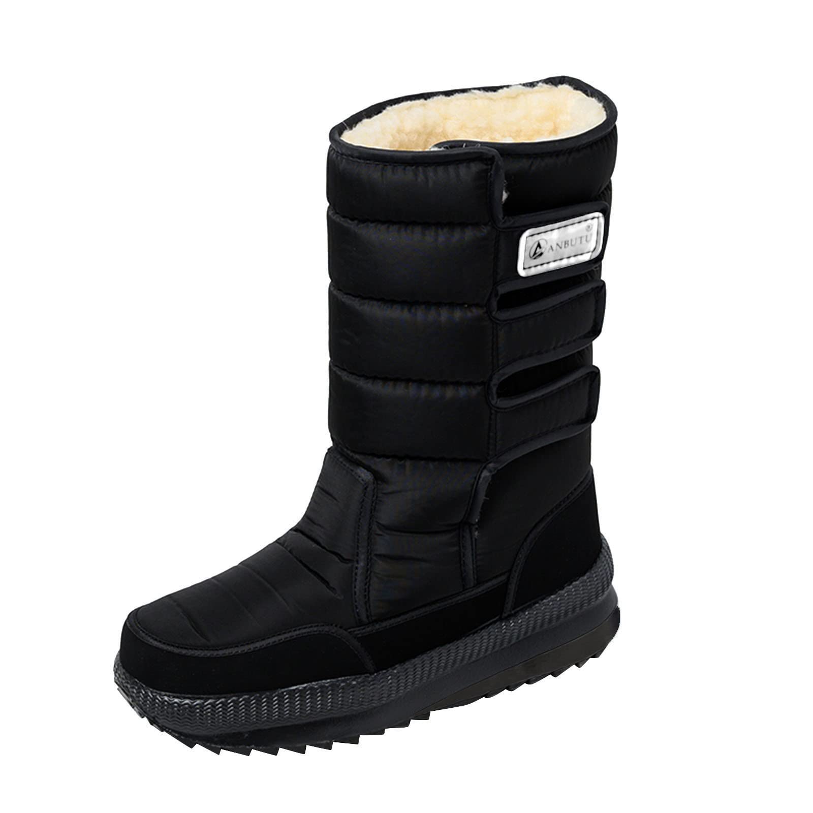 Momolaa Men's Waterproof Snow Boots - Anti-Slip Winter Shoes with Fur Lining, Lightweight Mid Calf Booties for Hiking, Walking in Rain & Snow | Warm Slip-On Zipper Design for Cold Weather Outdoor Activities