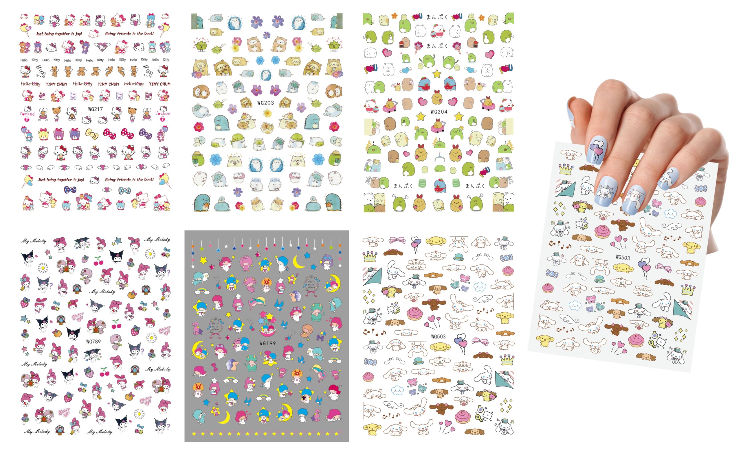 6 Sheets Cute Kawaii Cartoon Nail Art Stickers - DIY Nail Decals for Women & Girls | Manicure Design Supplies for Home, Party & Salon Use