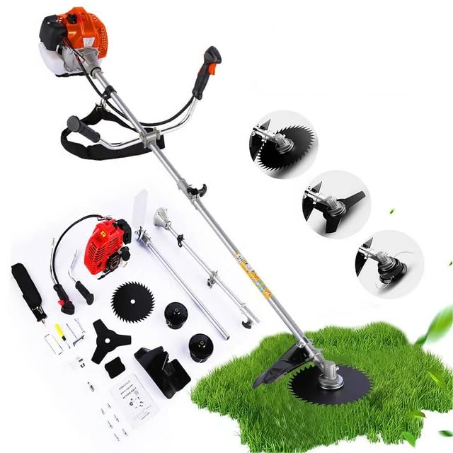 58CC 4-in-1 Gas Powered Weed Wacker - Straight Shaft String Trimmer & Brush Cutter with U-Handle for Grass, Heavy Bush & Yard Maintenance (Red) - Perfect for Landscaping, Lawn Care & Property Edging
