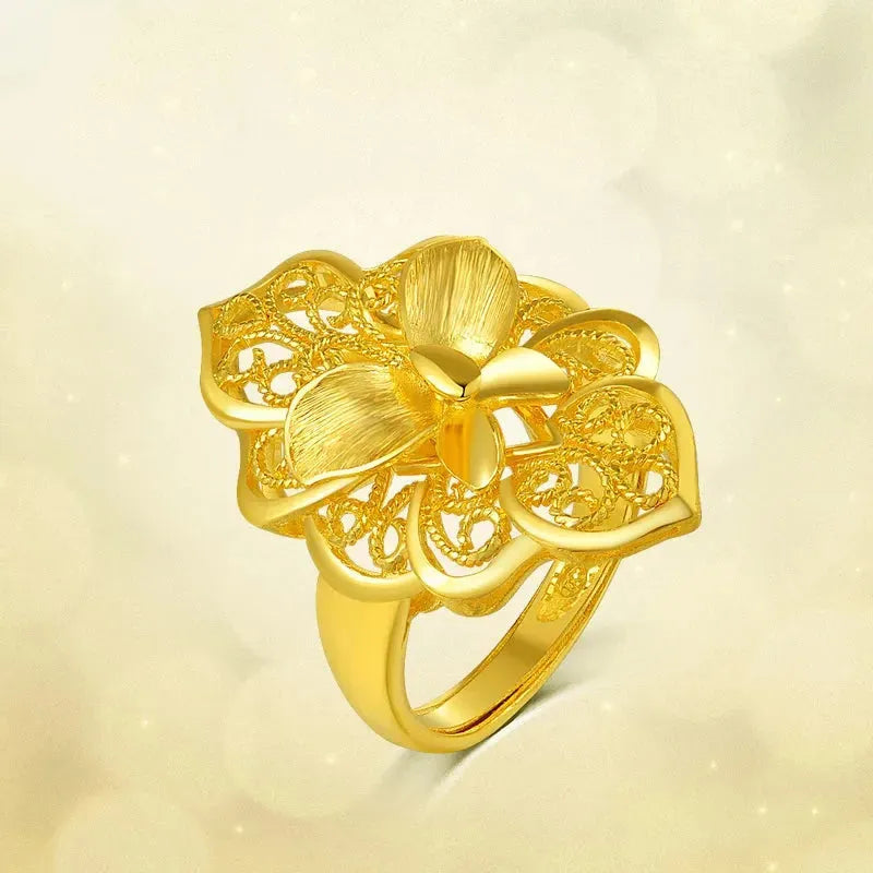 2023 New 24K Pure Yellow Gold Flower Charm Jewelry for Women - Romantic Wedding & Anniversary Gift - Elegant Fine Jewelry for Brides, Valentines Day & Special Occasions