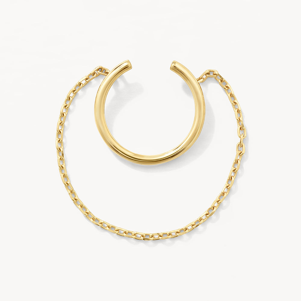 10K Gold Drop Chain Single Ear Cuff - Elegant Minimalist Earring for Women - Perfect for Parties, Weddings & Everyday Wear