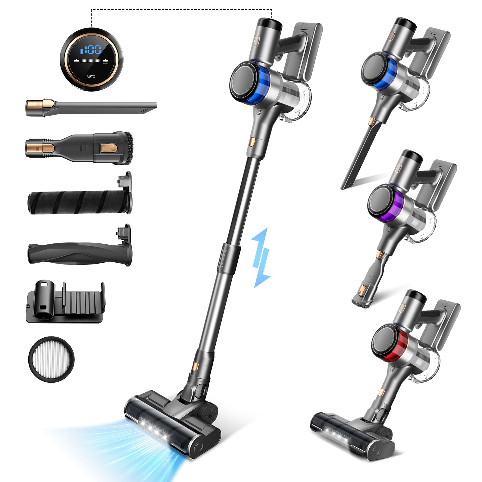 400W Cordless Vacuum Cleaner - 45Kpa Suction, 55min Runtime for Home & Carpet - LED Display