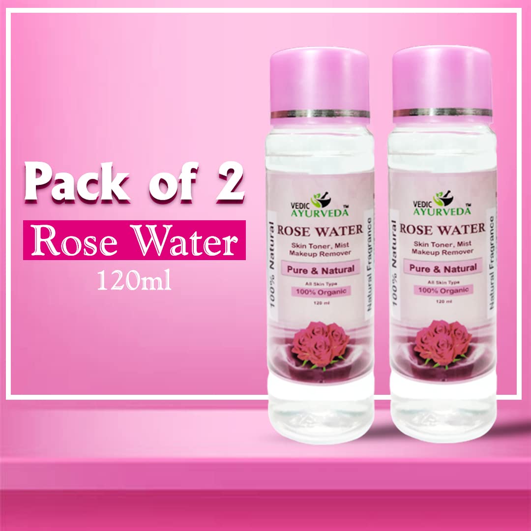 VEDICAYURVEDA Rose Water for Skin Care & Face Toner - Hydrating, Soothing, Makeup Remover (Pack of 2) | Perfect for Daily Skincare Routine & Post-Makeup Cleansing