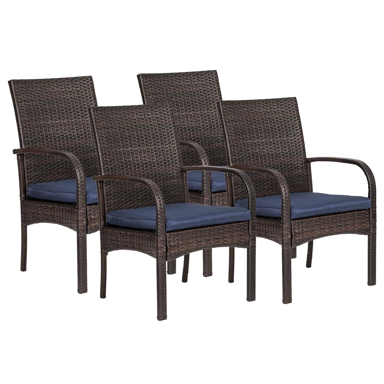 4-Piece Brown Outdoor Wicker Patio Dining Chairs Set with Padded Cushions - High Back Rattan Club Chairs with Deep Seating (350lbs Capacity) - Perfect for Garden, Poolside, Porch & Backyard Relaxation