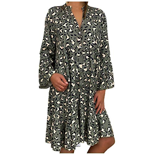 iOPQO Women's Plus Size Floral Print Long Sleeve V-Neck Button Down Mini Dress - Casual Loose Fit for Work, Date Night & Spring Outfits