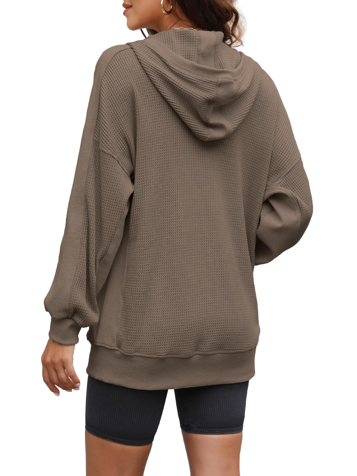 Yanekop Women's Oversized Zip-Up Hoodie Jacket - Waffle Knit Shacket with Pockets | Cozy Fall & Winter Outerwear for Casual Outfits, Layering & Streetwear Fashion