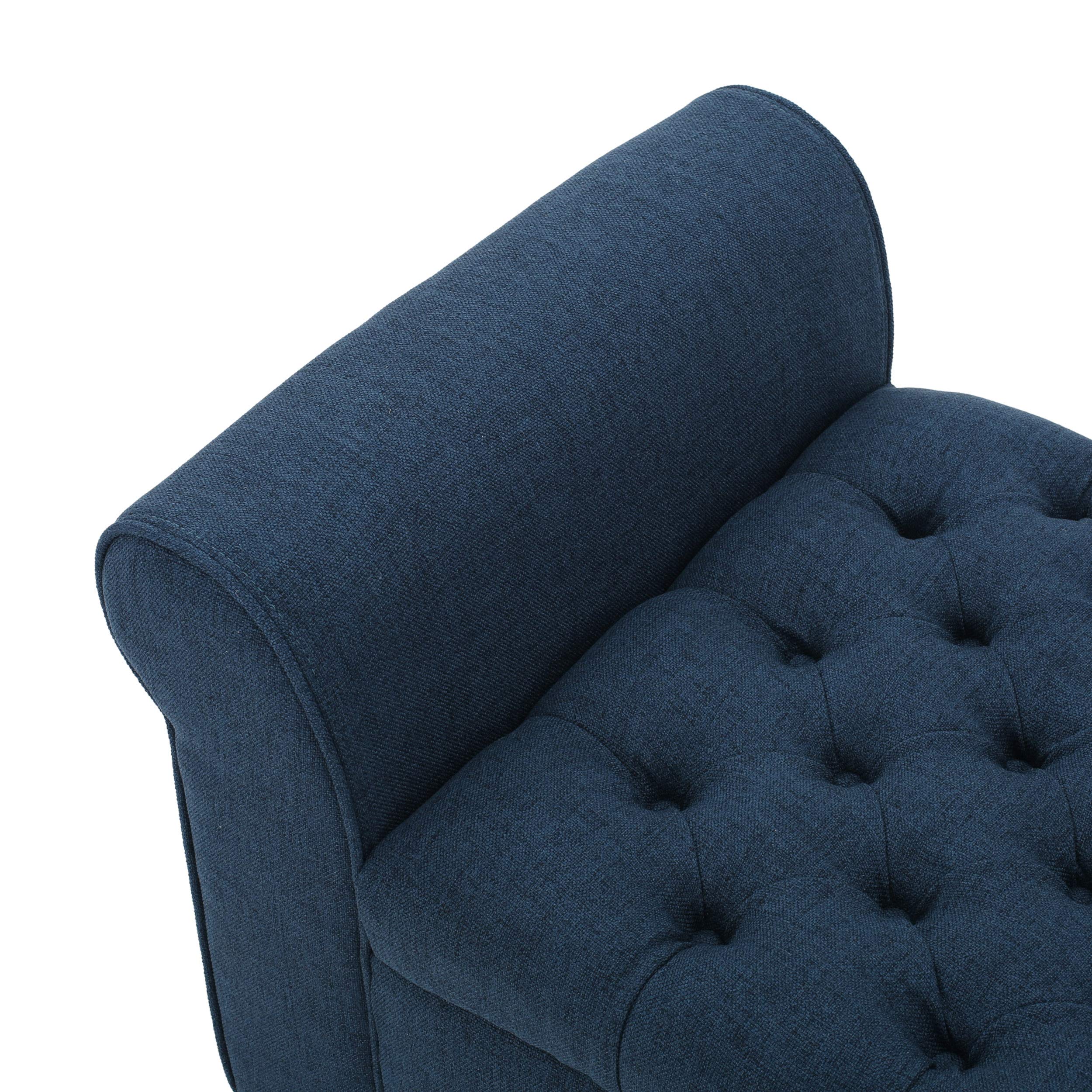 Christopher Knight Home Keiko Fabric Storage Bench with Arms - Dark Blue Upholstered Entryway Bench (19.75