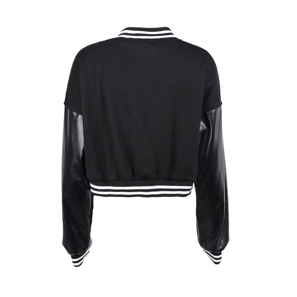 KIRJAUDU Women's Colorblock Patchwork Varsity Baseball Jacket - PU Leather Sleeve Cropped Bomber Coat for Casual Wear, Street Style & College Fashion