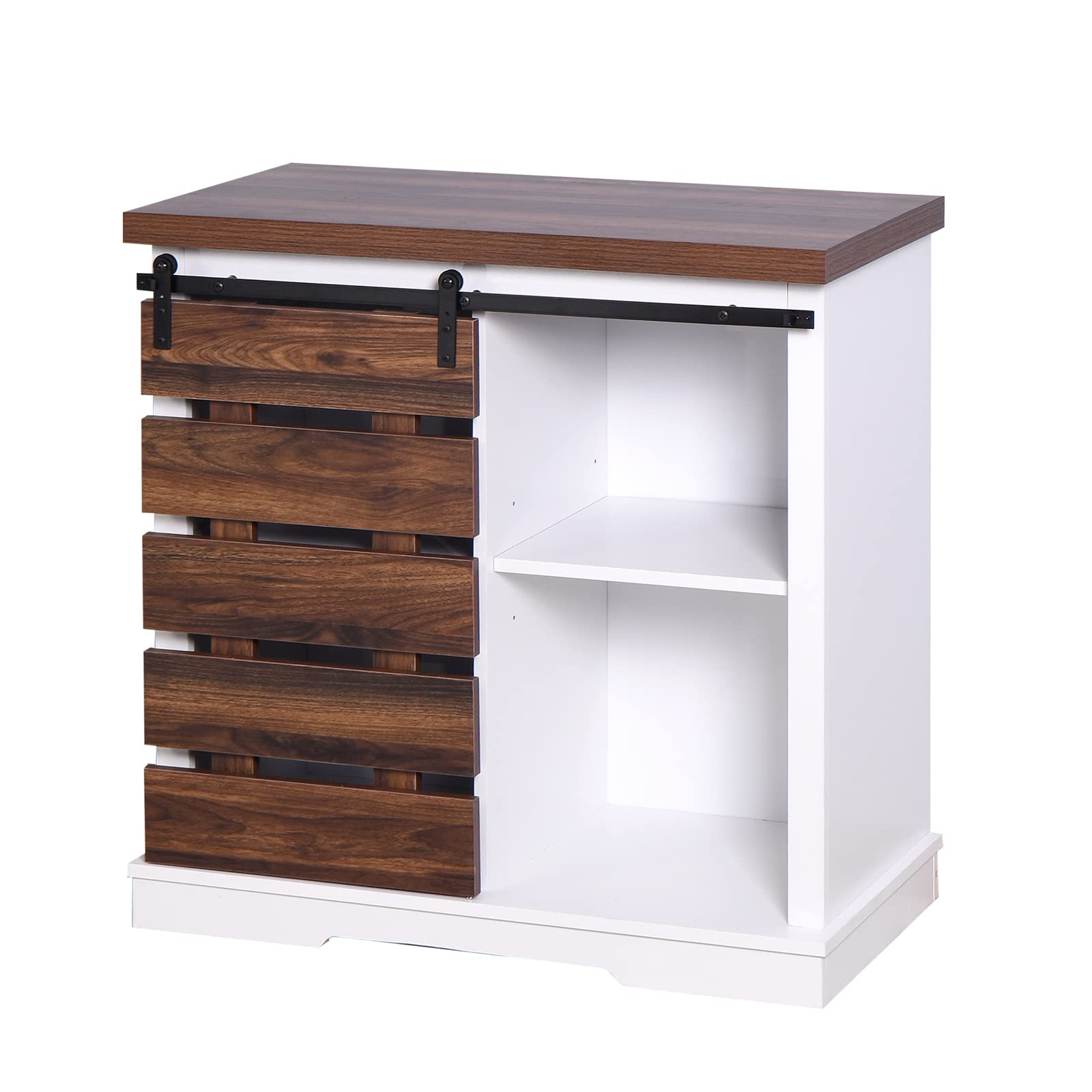 Modern Farmhouse Accent Console Cabinet - White Sliding Barn Door Storage Cabinet for Bathroom, Entryway & Living Room | Farmhouse Style Home Decor, Rustic Floor Cabinet with Ample Storage Space