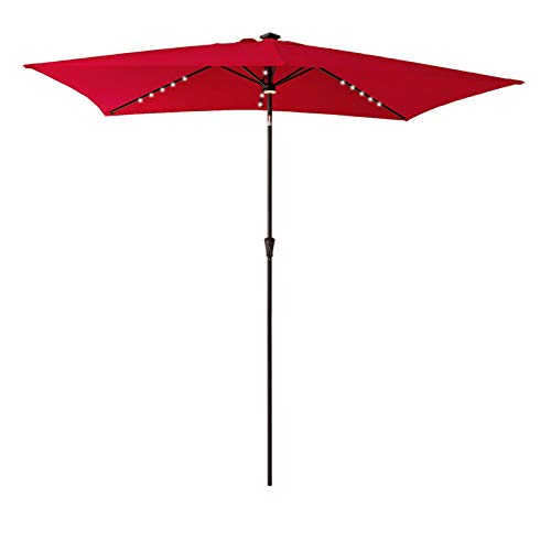FLAME&SHADE 6.5 x 10 ft Solar Powered LED Patio Umbrella with Tilt - Waterproof Rectangular Outdoor Market Umbrella for Poolside, Garden, Deck, and Restaurant Use