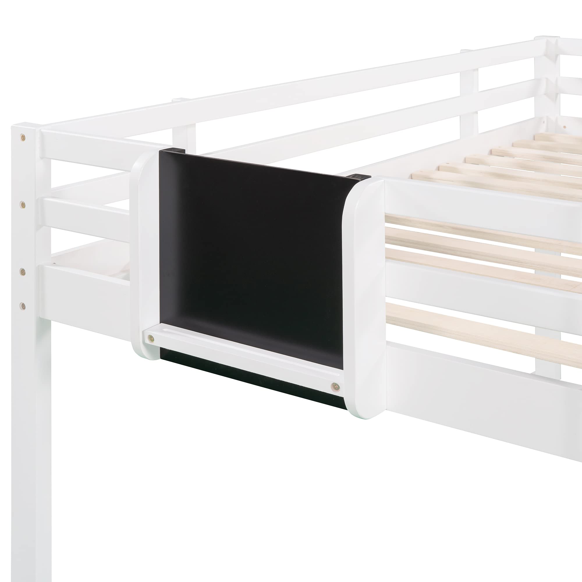 Harper & Bright Designs Twin Loft Bed with Slide - Solid Wood Low Bunk Bed with Chalkboard for Kids, Girls & Boys - White | Perfect for Small Bedrooms, Playrooms & Kids' Shared Spaces