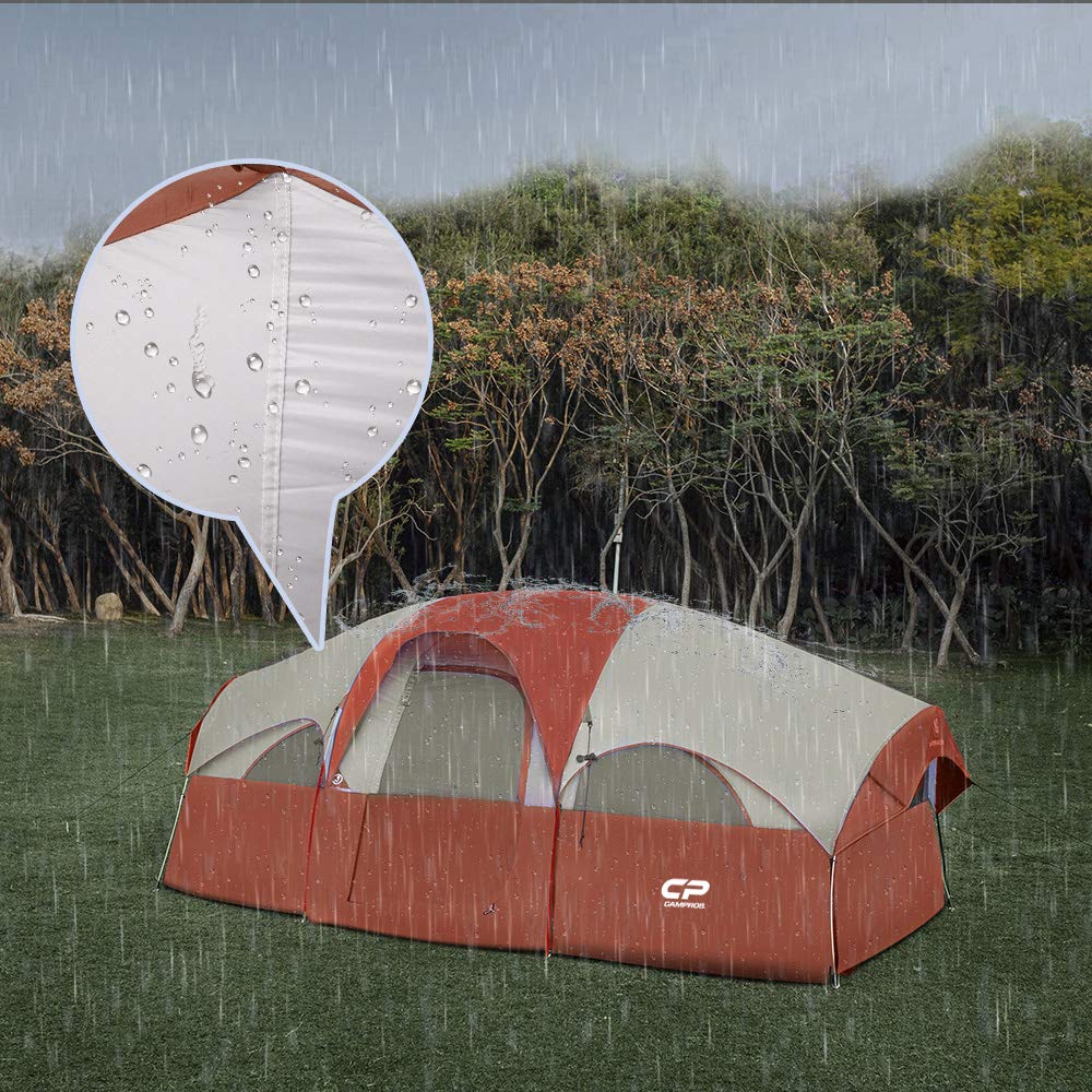 CAMPROS CP 8-Person Family Camping Tent - Waterproof & Windproof Outdoor Tent with 5 Mesh Windows, Double-Layer Design & Room Divider - Portable with Carry Bag - Perfect for Backpacking, Hiking & Family Camping Trips