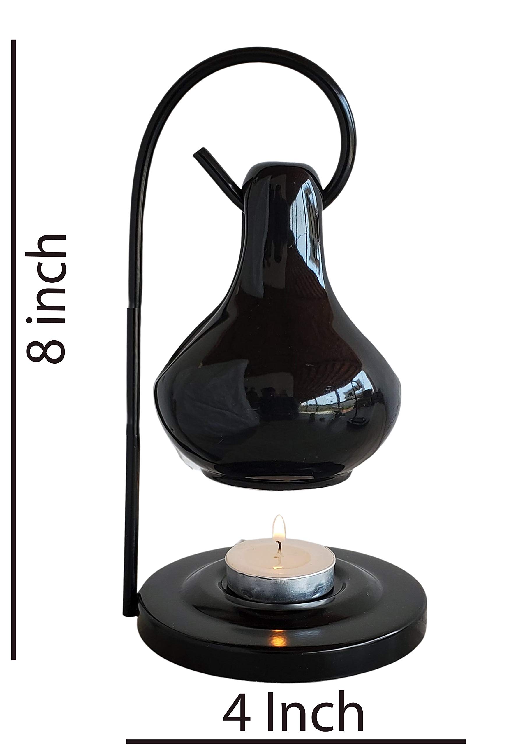Pure Source India Ceramic Aroma Oil Diffuser Hanging Burner - 4 x 8 Inch Black Home Fragrance Decor | Essential Oil Warmer for Bedroom, Yoga Studio & Spa Gift