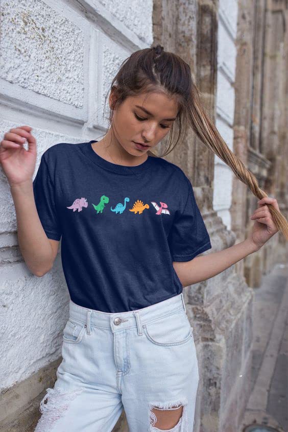 Dinosaur Graphic T-Shirt for Women - Cute Teacher Shirt with Short Sleeves & Loose Fit | Summer Casual Tee for School, Work, and Everyday Wear