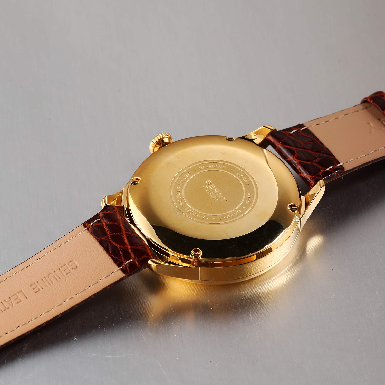 BERNY Top Luxury 18K Gold Men's Swiss Quartz Watch - Elegant Dress Watch for Business, Formal Events & Special Occasions
