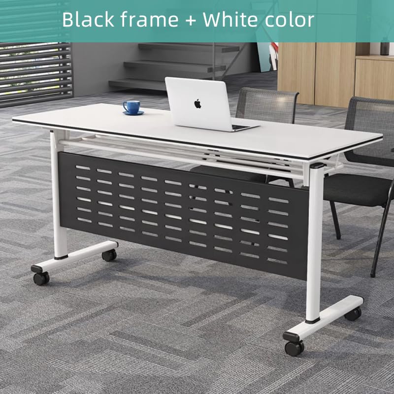 Foldable Conference Table with Wheels - Mobile Training & Seminar Table for Office, Meeting Room, Classroom - White Top & Black Base (47×20×30in) - Perfect for Small Spaces, Quick Setup & Multi-Purpose Use