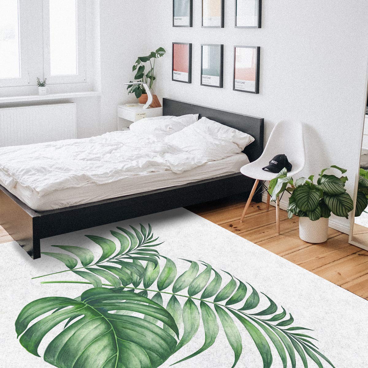 Non-Slip 3'x5' Tropical Green Palm Leaves Area Rug - Skid Proof Runner Floor Mat for Kitchen, Porch, Bedroom & Living Room | Perfect for Home Decor, Entryway & High Traffic Areas