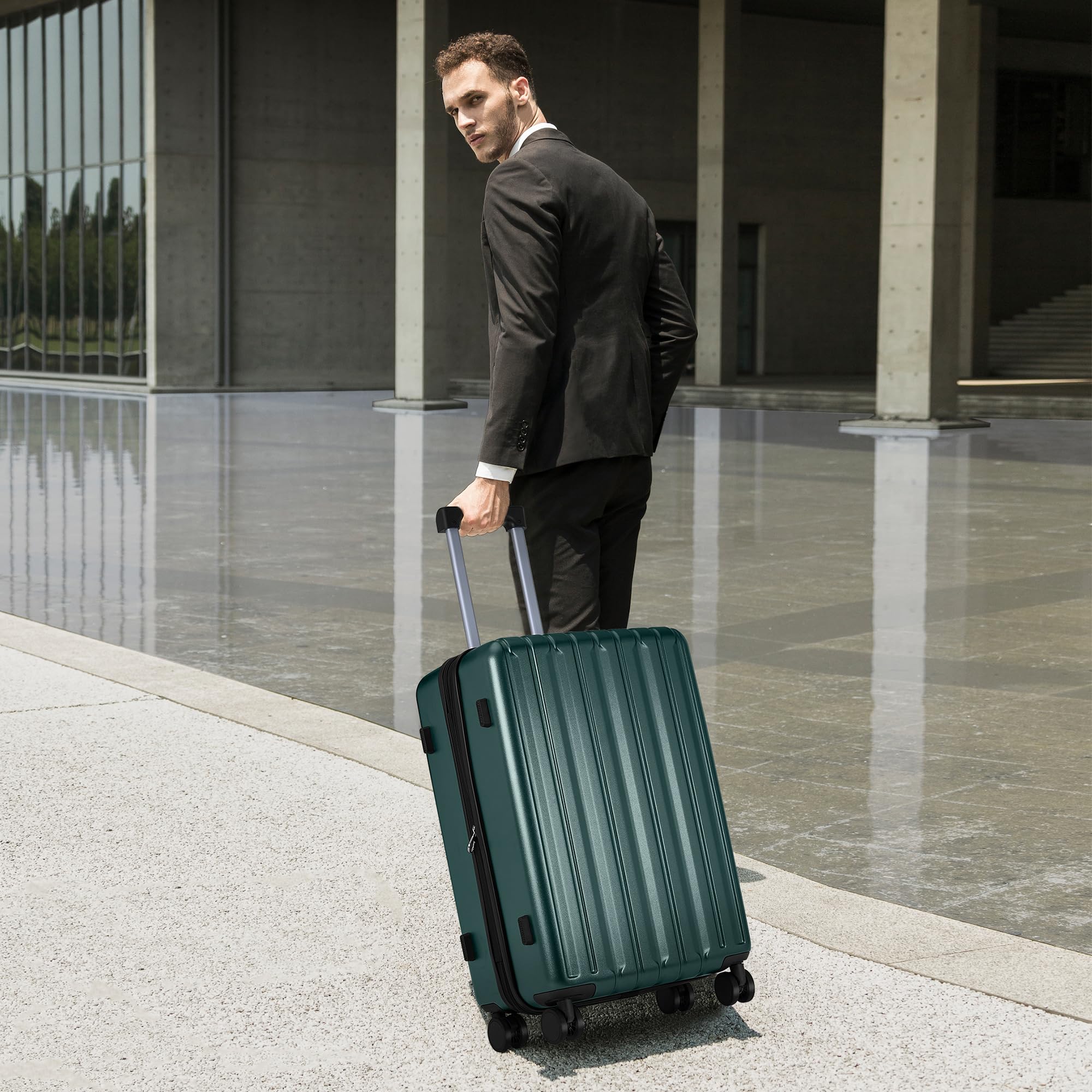 SHOWKOO 3-Piece Hardside Luggage Set - 100% Polycarbonate, Ultra Durable & Expandable Suitcases with TSA Lock, 360° Spinner Wheels (20in, 24in, 28in) - Dark Green | Perfect for International Travel, Family Vacations & Business Trips