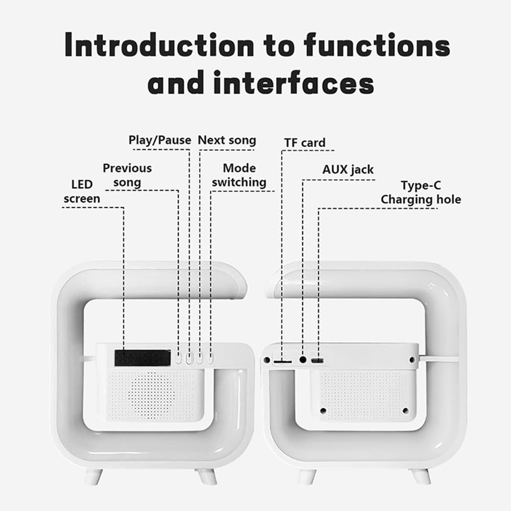 iFutniew Wireless Charger Stand with Bluetooth 5.0 Speaker, FM Radio, TF Card Slot, RGB Night Light - Fast Charging Station for iPhone & Android Smartphones - Perfect for Bedroom, Office & Travel