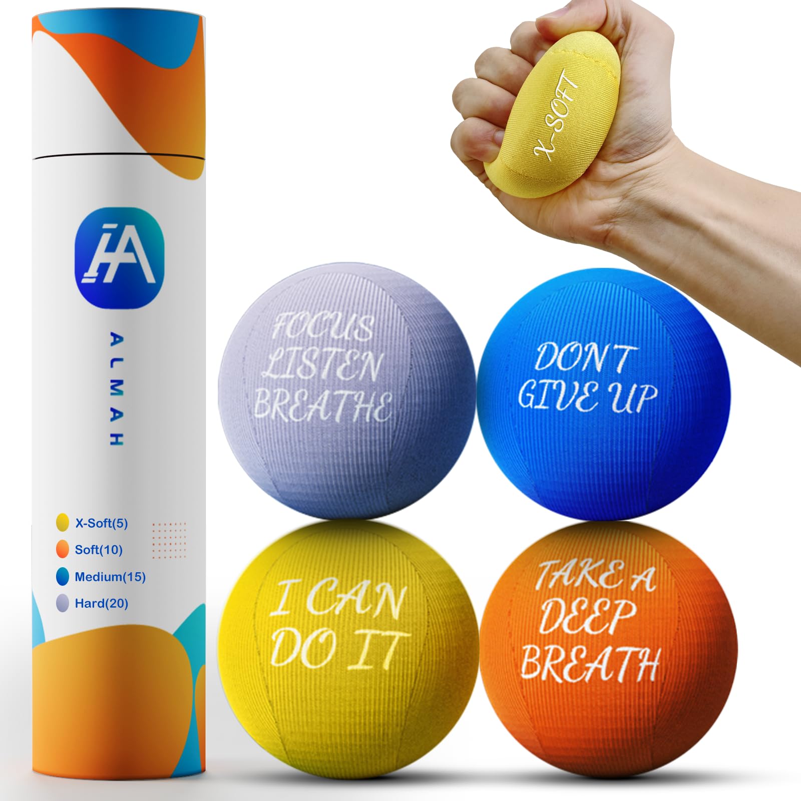 ALMAH Stress Balls for Adults - 4 Pack High Density Squeeze Balls for Hand Therapy, Anxiety Relief & Finger Exercises | Perfect for Office Stress, Arthritis Pain Relief & Physical Therapy Sessions