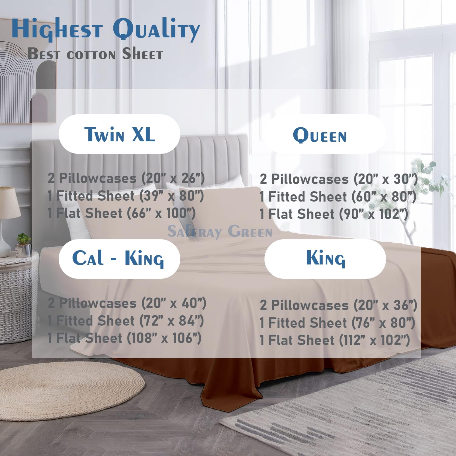 4Pc Emperor Size Sheet Set - 100% Organic Cotton, 800 Thread Count, Soft & Breathable Luxury Bed Sheets with 8-12