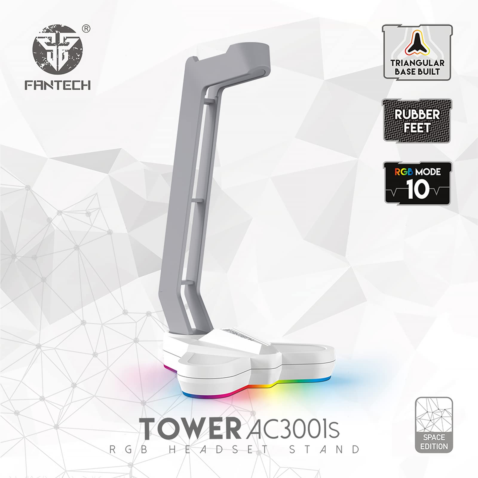 FANTECH USB RGB Gaming Headset with Stand - 7.1 Surround Sound Over-Ear Headphones with Mic & Hanger - 50mm Drivers, DTS Digital - White - Perfect for PC Gaming, Streaming & Office Work