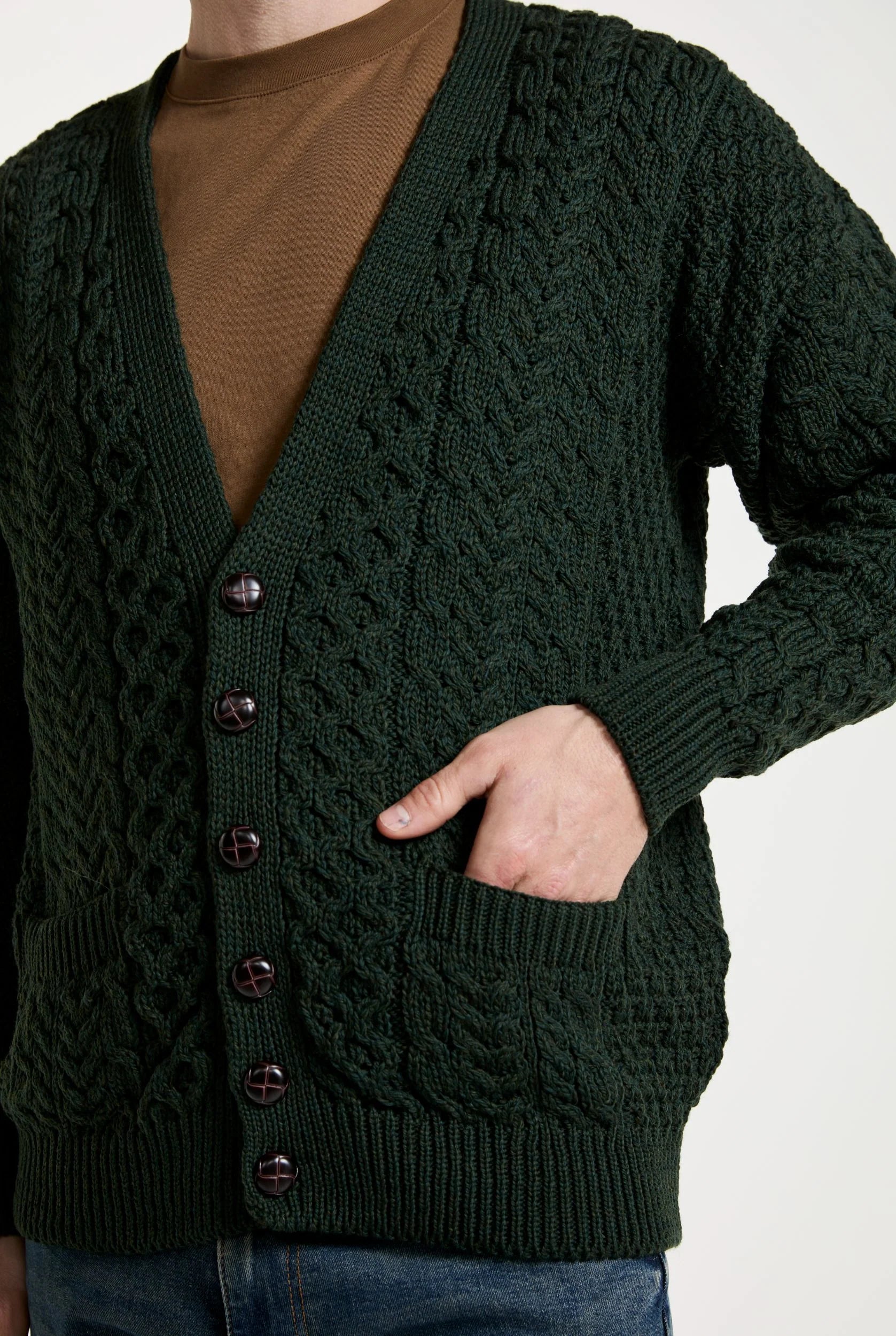Stylish Aran V Neck Cardigan for Women - Soft Green Knit Sweater | Perfect for Fall Layering, Office Wear & Casual Outfits