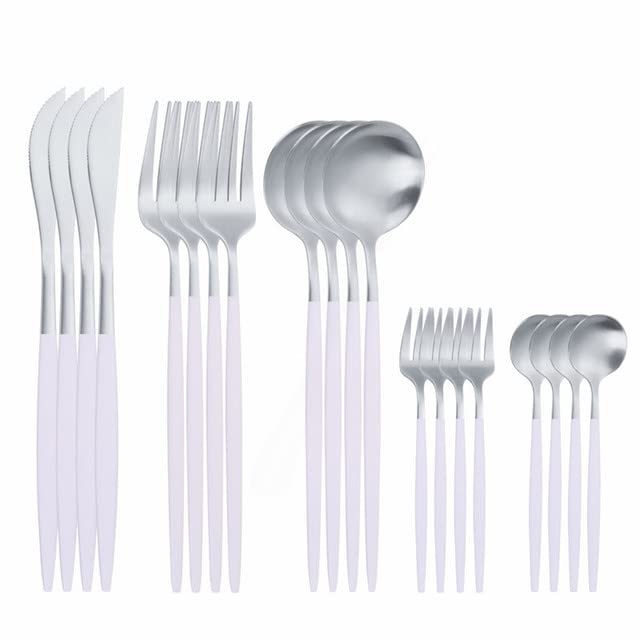 Premium Stainless Steel Silverware Set - 20-Piece Matte White Gold Cutlery Set with Forks, Spoons & Knives - Elegant Dinnerware for Home, Restaurant & Special Occasions