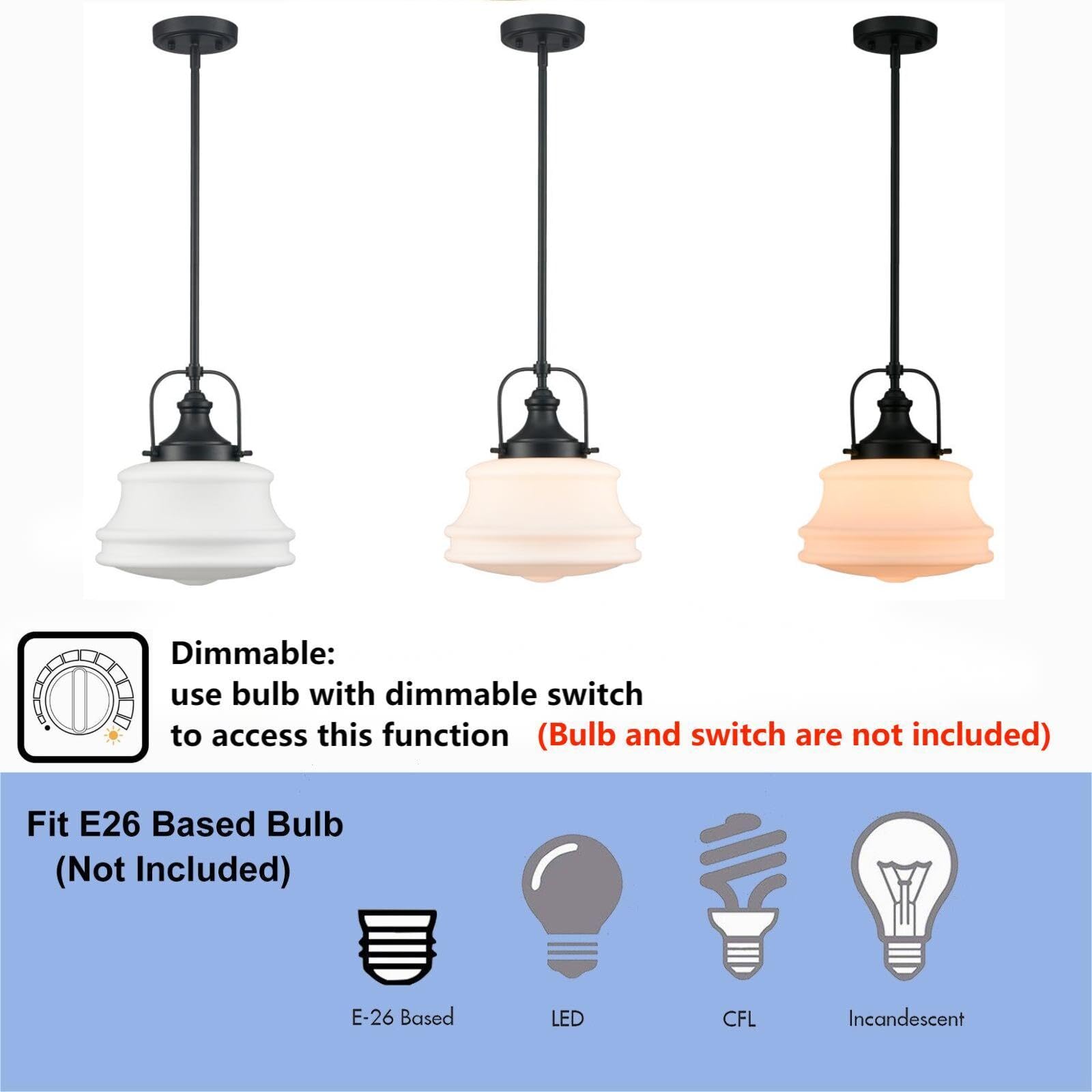 Industrial Black Schoolhouse Pendant Light Fixtures - Adjustable Hanging Light for Kitchen Island, Dining Room & Bar Counter