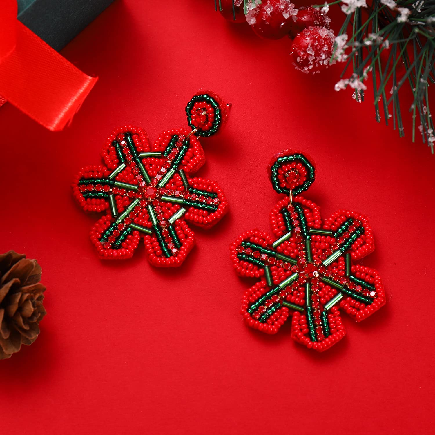Boderier Beaded Snowflake Earrings - Christmas Dangle Earrings for Women | Winter Holiday Jewelry Gift | Perfect for Christmas Parties & Festive Occasions