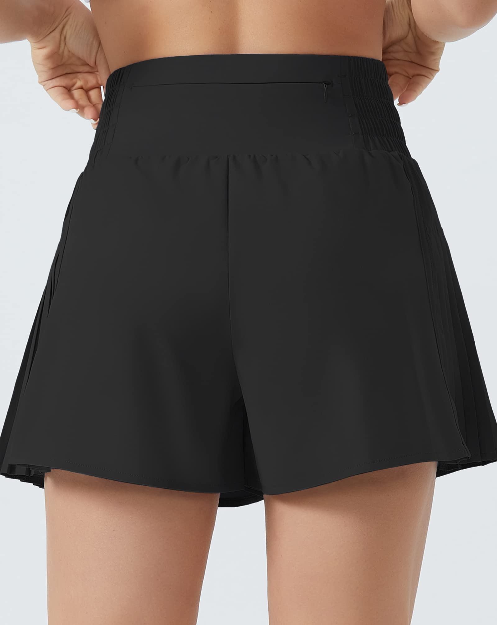 THE GYM PEOPLE Women's High Waist Workout Shorts - Side Pleated Athletic Running Shorts with Mesh Liner & Zip Pocket - Perfect for Gym, Yoga, Running & Outdoor Activities