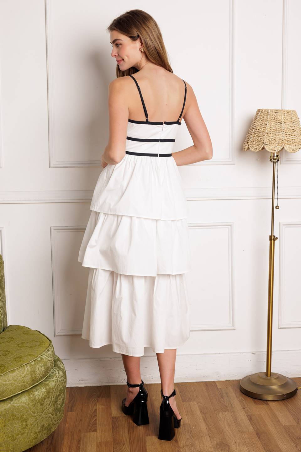 GO GETTER White Tiered Midi Dress - Elegant Summer Casual Dress for Women, Perfect for Beach Vacations, Brunch Dates & Outdoor Weddings
