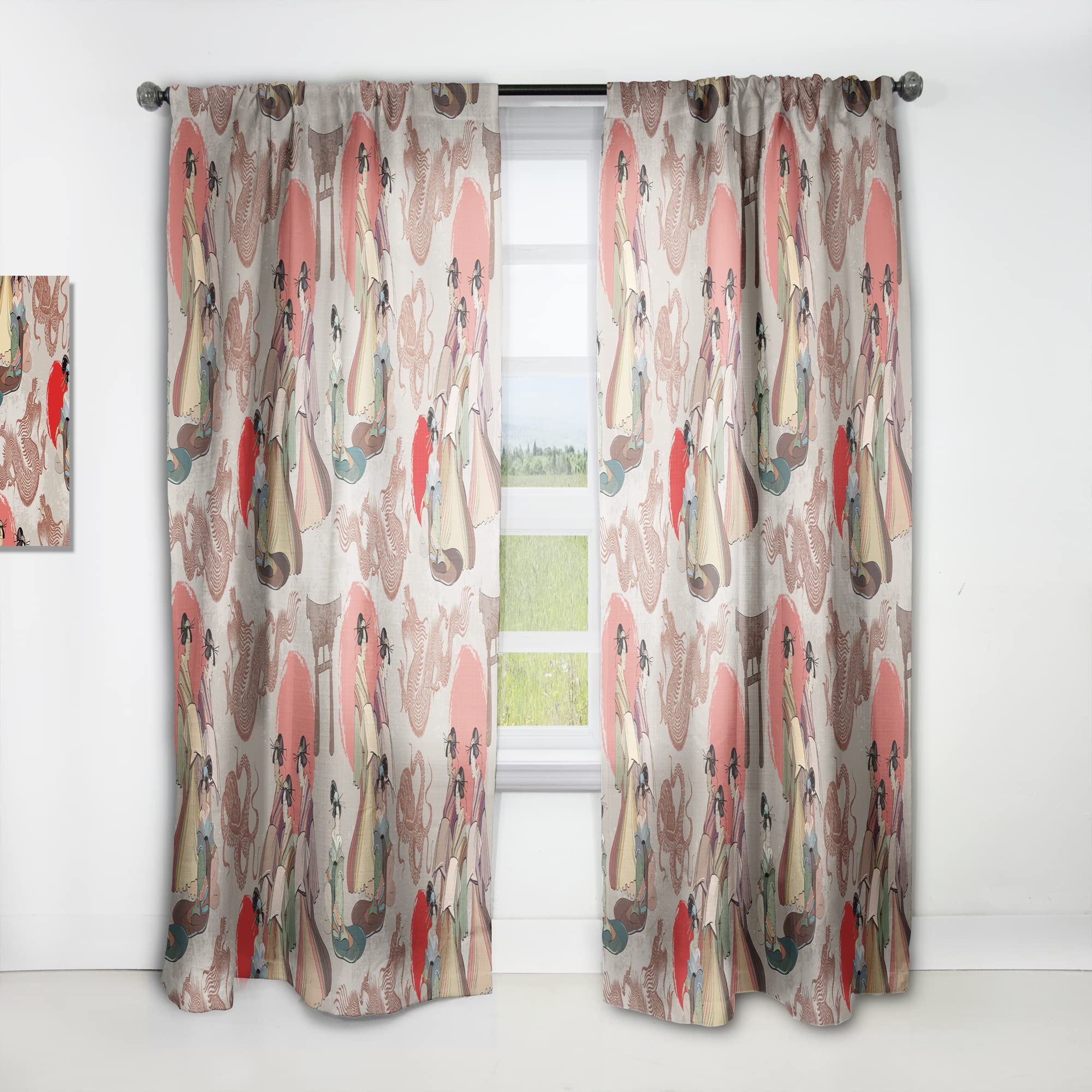 DesignQ Japanese & Chinese Culture Inspired Thermal Insulated Curtains - Single Panel 52x95 Inch - Elegant Bedroom & Living Room Drapes for Home Decor | Perfect for Cultural Themed Interiors & Energy Efficiency