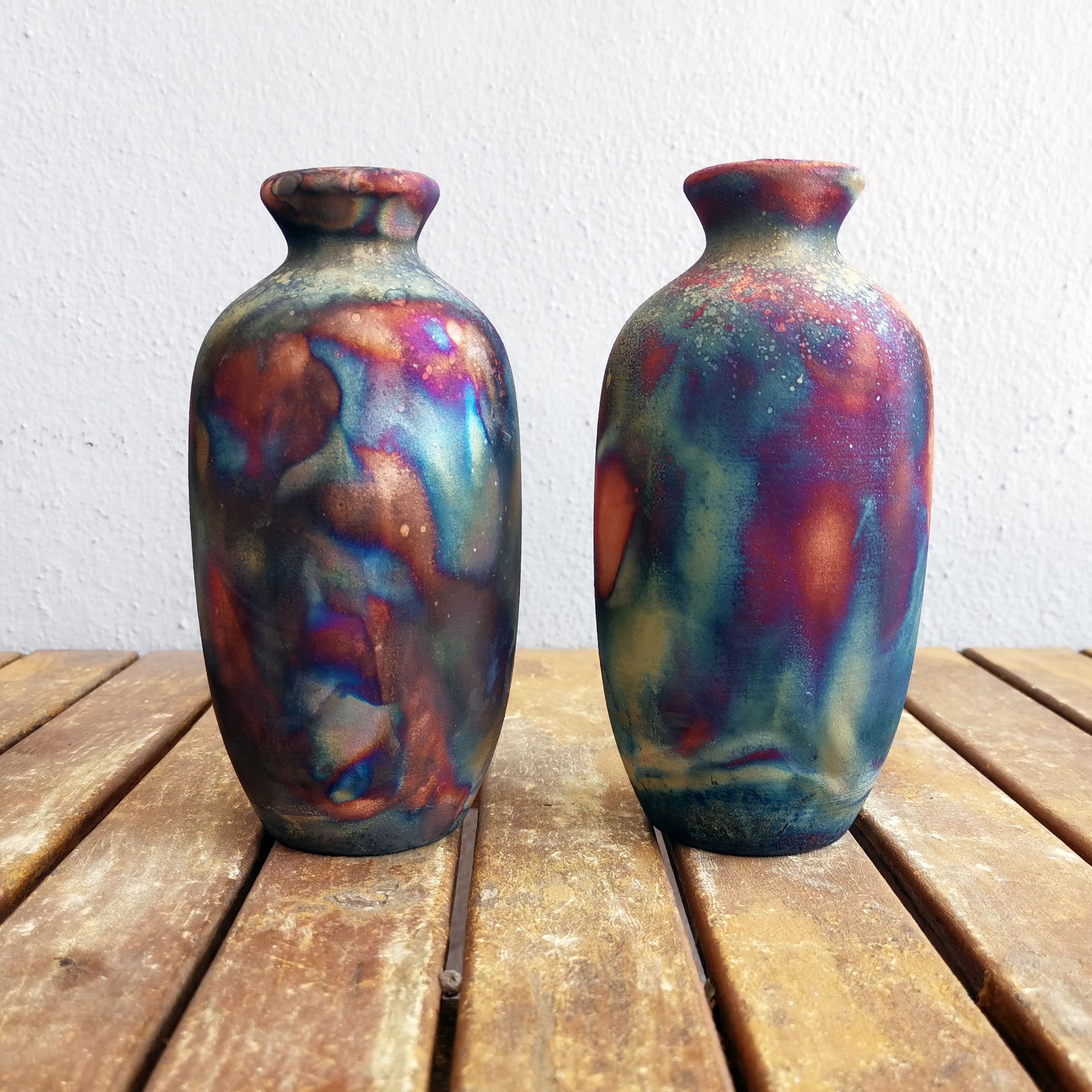 Handmade Ceramic Raku Vase Set of 2 - 7 Inch Boho Home Decor, Unique Pottery Gift for Women, Mom, Bridesmaid Wedding Present in Gift Box | Perfect for Living Room, Bedroom & Wedding Centerpieces